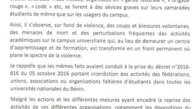 Bénin : Fatwa contre les “groupes paramilitaires” des associations estudiantes