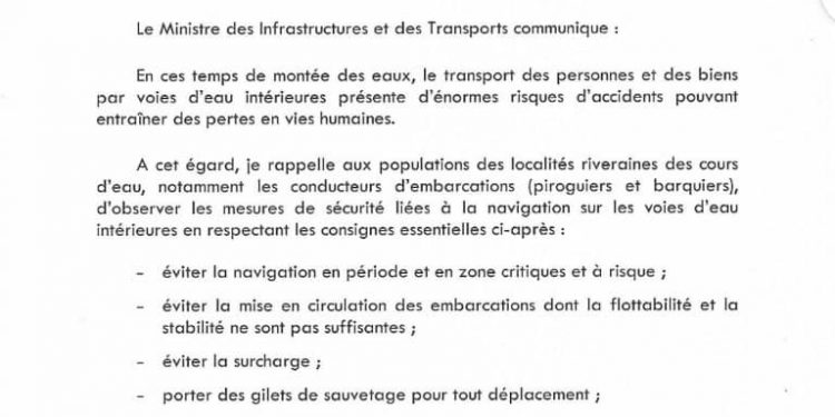 Bénin : Le gouvernement appelle les conducteurs par voie d’eau à la prudence