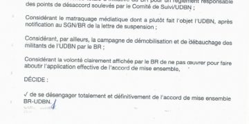 Bénin : L’UDBN rompt définitivement les liens avec le BR