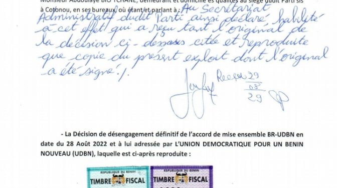 Bénin : l’exploit d’huissier qui met fin au mariage BR-UDBN