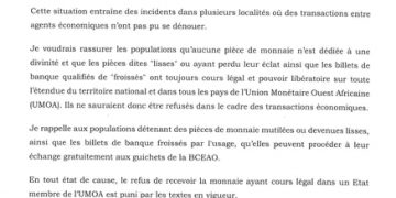 Bénin : Nouvelle relance du gouvernement sur le rejet des pièces usées et billets froissés