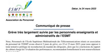 Sénégal/ESMT : Le Personnel toujours vent debout après une première grève d’avertissement (Communiqué)
