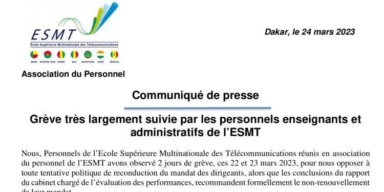 Sénégal/ESMT : Le Personnel toujours vent debout après une première grève d’avertissement (Communiqué)