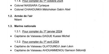 Bénin : Plusieurs officiers promus à des grades supérieurs