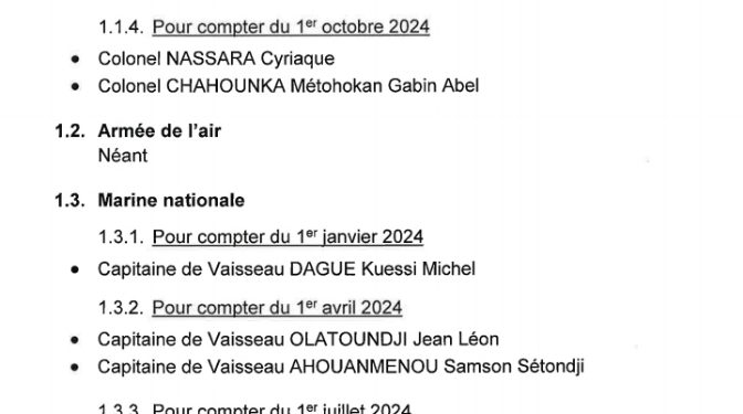 Bénin : Plusieurs officiers promus à des grades supérieurs