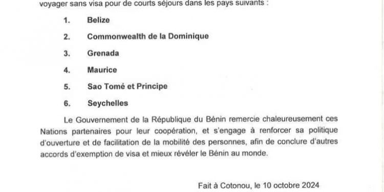 Diplomatie : Les béninois visitent six nouveaux pays sans visa