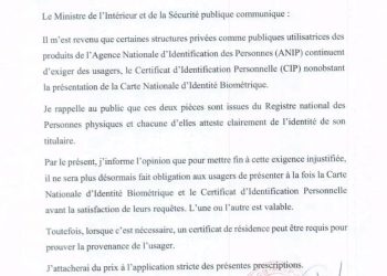 Bénin : Le gouvernement interdit les tracasseries liées aux CIP et CI biométriques