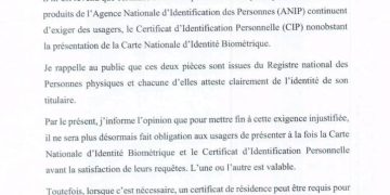 Bénin : Le gouvernement interdit les tracasseries liées aux CIP et CI biométriques