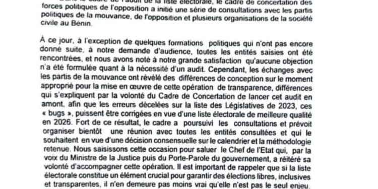 Bénin : Le cadre de concertation de l’opposition fait un bilan