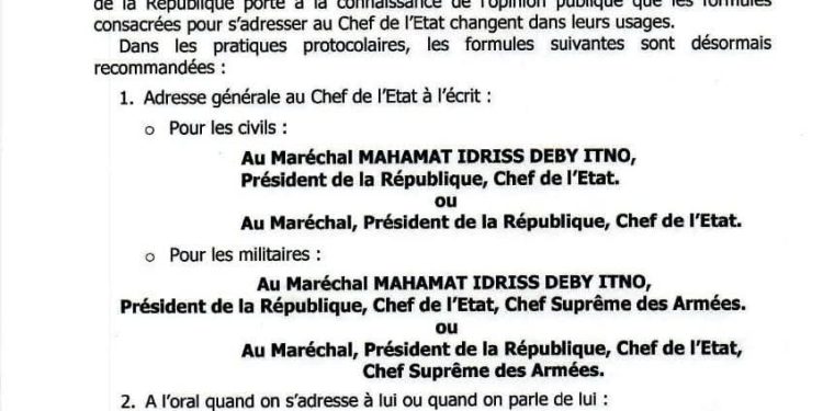 Tchad : Le protocole d’état actualise les nouvelles règles d’appellation du président Déby