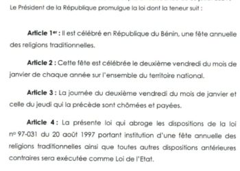 Bénin : Journées fériées, chomées et payées du 9 au 12 Janvier 2025