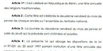 Bénin : Journées fériées, chomées et payées du 9 au 12 Janvier 2025