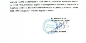 Bénin : La justice invite les admis au recrutement du 16 novembre 2024 pour des formalités