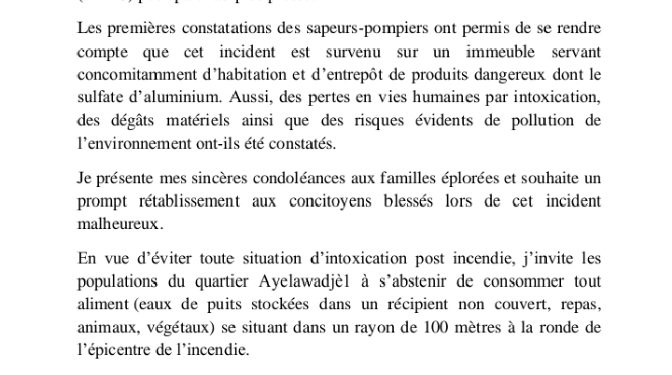 Bénin : Le gouvernement prévient après l’incendie du samedi 11 Janvier 2025 à Akpakpa
