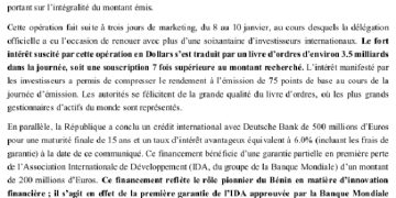 Bénin : 1 milliard de dollars levés en une journée sur le marché financier