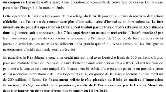 Bénin : 1 milliard de dollars levés en une journée sur le marché financier