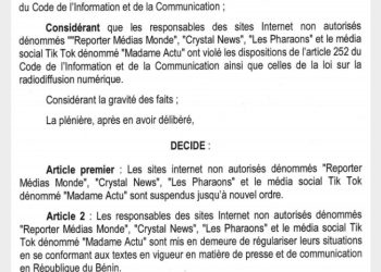 Bénin : La Haac prend des mesures conservation envers plusieurs médias en ligne
