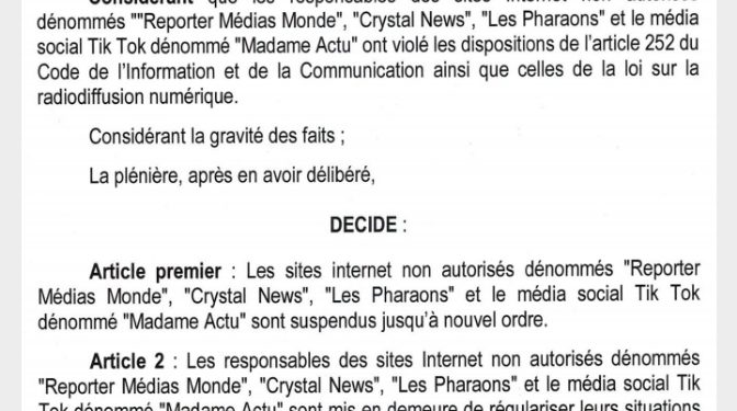 Bénin : La Haac prend des mesures conservation envers plusieurs médias en ligne