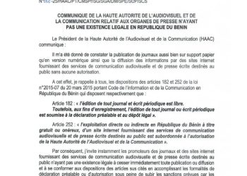 Bénin : La Haac impose le silence aux organes sans existence légale
