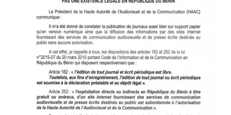 Bénin : La Haac impose le silence aux organes sans existence légale