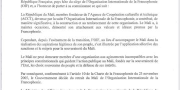 OIF : Le Mali déclare son retrait