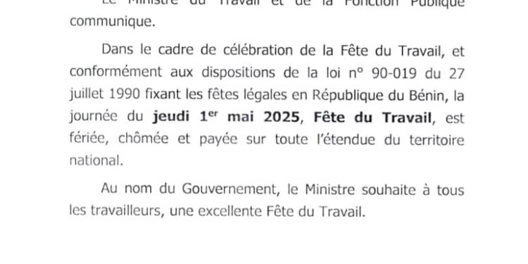Bénin : Jeudi déclaré férié, chômé et payé