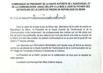 Bénin : La Haac lance un ultime rappel pour l’actualisation du fichier carte de presse