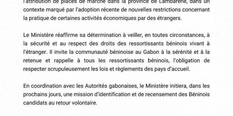 Bénin : Le gouvernement reste engagé aux côtés des compatriotes vivants au Gabon