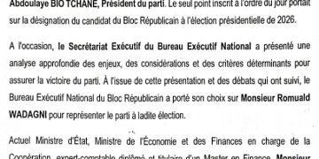 Bénin : Le Bloc Républicain justifie le choix de Wadagni comme candidat à la présidentielle 2026 [Communiqué]