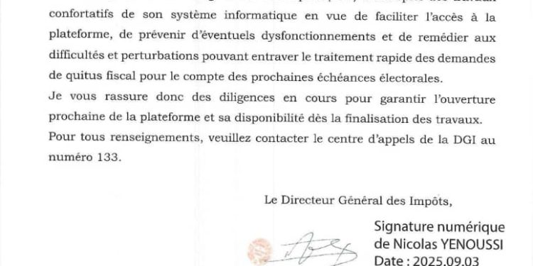 Bénin : La DGI s’active pour une meilleure accessibilité du Quitus Fiscal en ligne