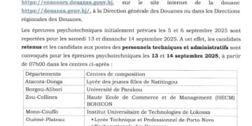 Bénin : Les tests psychotechniques programmés pour le concours de la douanes