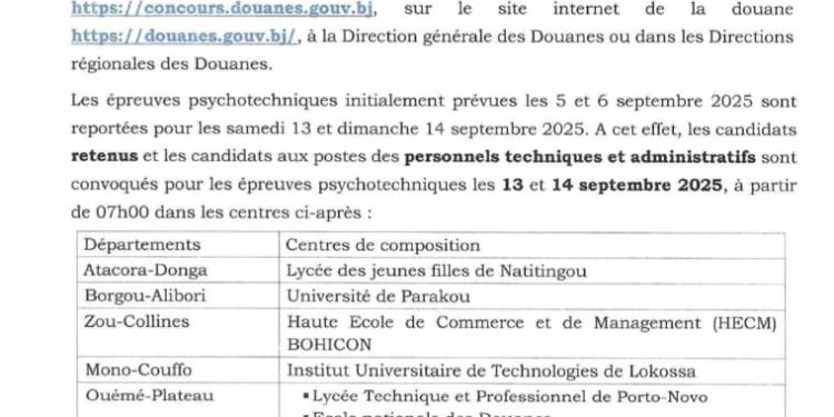 Bénin : Les tests psychotechniques programmés pour le concours de la douanes