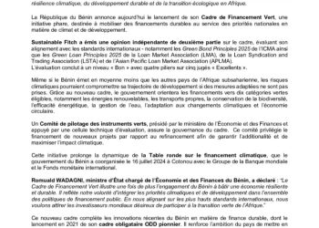 Bénin : Le gouvernement lance le cadre de financement vert