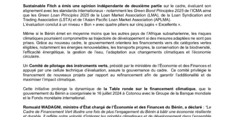 Bénin : Le gouvernement lance le cadre de financement vert