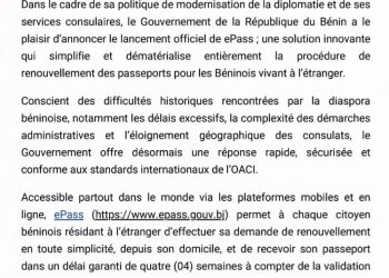 Bénin : Le renouvellement du Passeport désormais possible en un clic pour la diaspora