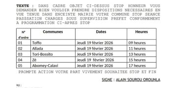 Bénin : Des maires de l’Atlantique prennent services jeudi [Programme]