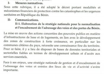 Bénin : Compte rendu du Conseil des Ministres du 22 avril 2026