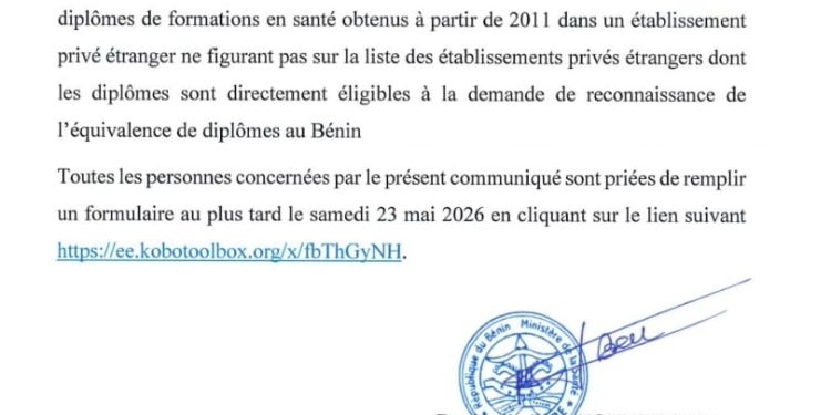 Bénin : Le Ministère de la santé recense les diplômes obtenus à l’étranger pour reconnaissance et équivalence