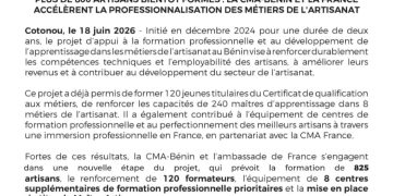 Bénin-France : Un nouveau souffle pour l’artisanat avec 825 artisans à former d’ici 2027