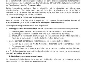 Bénin : Le gouvernement lance l’application «Preuve de vie» pour les retraités pensionnés du FNRB